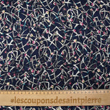 Mousseline imprimée bande satin fleurs vagabondes fond marine