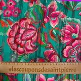 Printed muslin satin band carnival of flowers green background