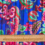 Printed muslin satin band carnival of flowers blue background