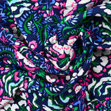 Viscose imprimée jardin secret fuchsia fond marine