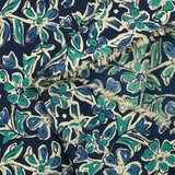 Coton indien imprimé Itanagar turquoise fond marine