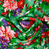 Viscose imprimée peinture de fleurs fond vert