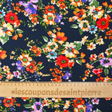Viscose imprimée bouquet de fleurs de Sophie fond marine