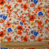 Viscose imprimée lien floral orange fond écru