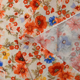 Viscose imprimée lien floral orange fond écru