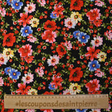 Viscose imprimée lien floral rouge fond noir