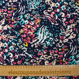 Viscose imprimée pensée animale corail et turquoise fond marine