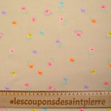 Coton imprimé petites fleurs colorées fond beige