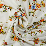 Viscose imprimée bouquet floral fond blanc
