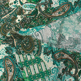 Viscose imprimée paisley vert et turquoise