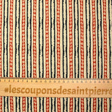 Coton imprimé rayé fantaisie noir et brique fond beige
