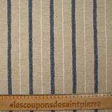 Coton doupionné effet seersucker rayé marron et marine fond beige