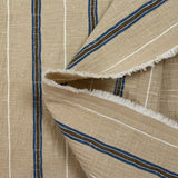 Coton doupionné effet seersucker rayé marron et marine fond beige