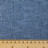 Coton doupionné effet seersucker rayé 1 mm blanc et marine