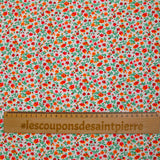 Viscose imprimée jardin secret rouge et orange fond blanc