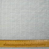 Coton à carreaux froissé ciel et taupe fond blanc
