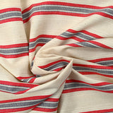 Lin et coton tissé-teint rayure rouge et marine fond ficelle