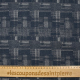 Jacquard de coton et soie carreaux déstructurés bleu denim