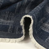 Jacquard de coton et soie carreaux déstructurés bleu denim