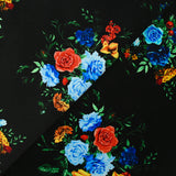 Velours de coton ras bouquet de fleurs fond noir
