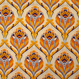 Maille de viscose satinée imprimée tapisserie orange fond jaune beurre