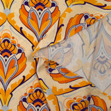 Maille de viscose satinée imprimée tapisserie orange fond jaune beurre