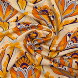 Maille de viscose satinée imprimée tapisserie orange fond jaune beurre