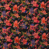 Maille de viscose satinée imprimée champs de fleurs corail fond noir