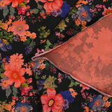 Maille de viscose satinée imprimée champs de fleurs corail fond noir