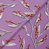 Maille de viscose satinée imprimée brin de muguet fond mauve