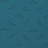 Jersey de coton imprimé moustache fond bleu pétrole