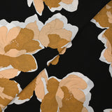 Viscose crepe printed peony elegant black background