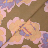 Crépon de viscose imprimé pivoine élégante fond taupe