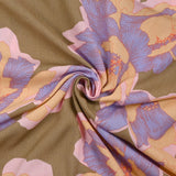 Crépon de viscose imprimé pivoine élégante fond taupe