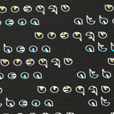Cotton jersey pop bubbles print yellow and blue black background