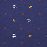 Jersey de algodón estampado café y baguette con fondo índigo