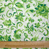 Cotton voile printed Persian garden green white background