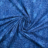 Popeline de coton imprimée jardin fleuri fond bleu cobalt