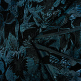 Brocart lamé bleu azur jardin de fleurs fond noir