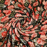 Velours de polyester Lurex imprimé rose et cachemire fond noir