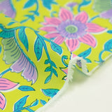 Algodón indio estampado Parvati fondo turquesa y amarillo rosa
