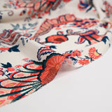 Chinese Crêpe Print Paisley Orange Ecru background