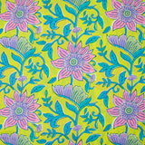 Algodón indio estampado Parvati fondo turquesa y amarillo rosa