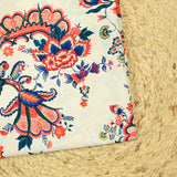 Chinese Crêpe Print Paisley Orange Ecru background