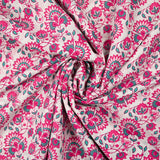 Indian cotton printed Sandhya turquoise and pink white background