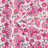 Indian cotton printed Sandhya turquoise and pink white background