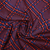 Punto jacquard de poliviscosa pata de gallo coral, negro con fondo azul royal