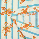 Coton imprimé homard et rayure bleue fond écru