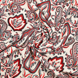 Coral cashmere-style printed crepe with ecru background