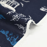 Coton imprimé japonisant fond bleu marine